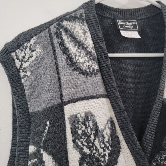 Vintage Southern Lady Womens Sweater Vest Cardigan Size XL Fall Leaves Autumn - Picture 5 of 6